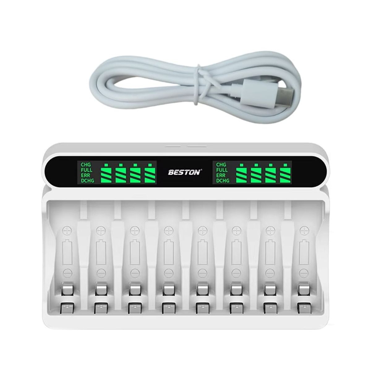 BESTON - Cargador inteligente de pilas baterías recargables 8 puestos AA AAA Ni-MH