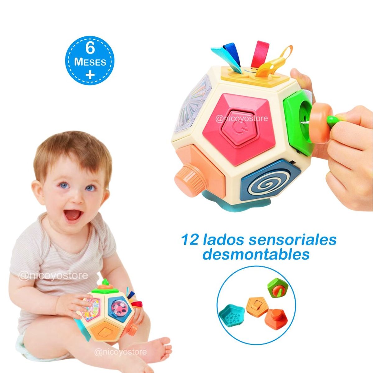 BABY - Juguete Montessori con 12 Lados de Sensoriales para Bebés