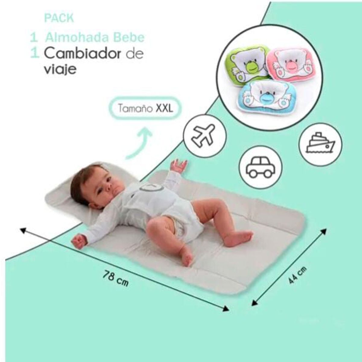 GENERICO - Almohada de Bebé y Cambiador Acolchado Portátil Impermeable