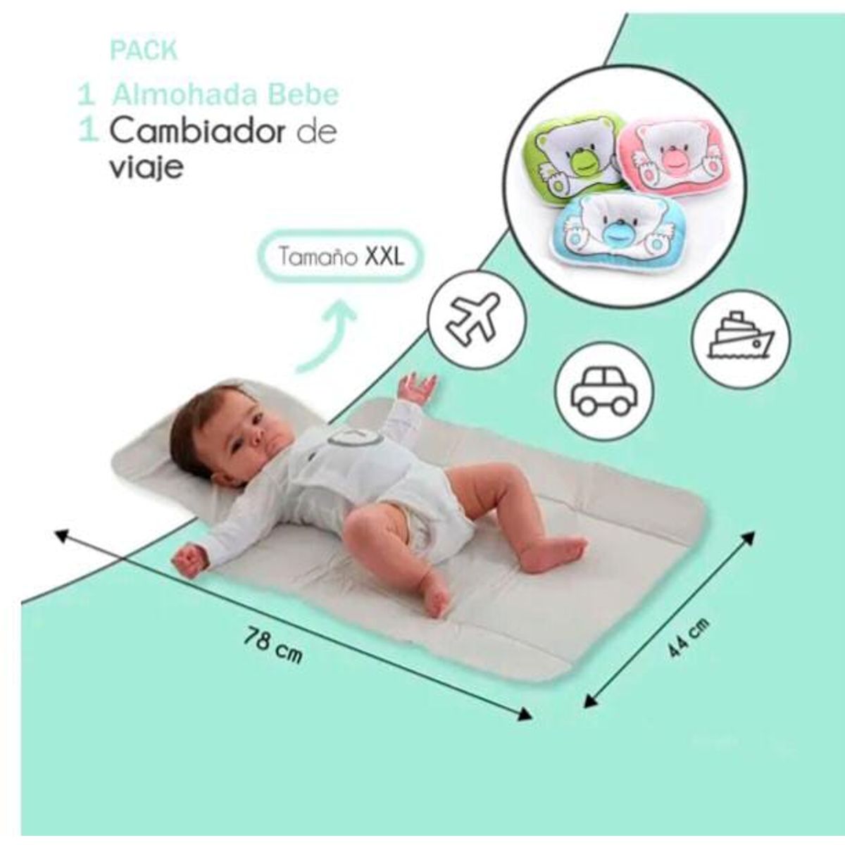 GENERICO - Almohada de Bebé y Cambiador Acolchado Portátil Impermeable