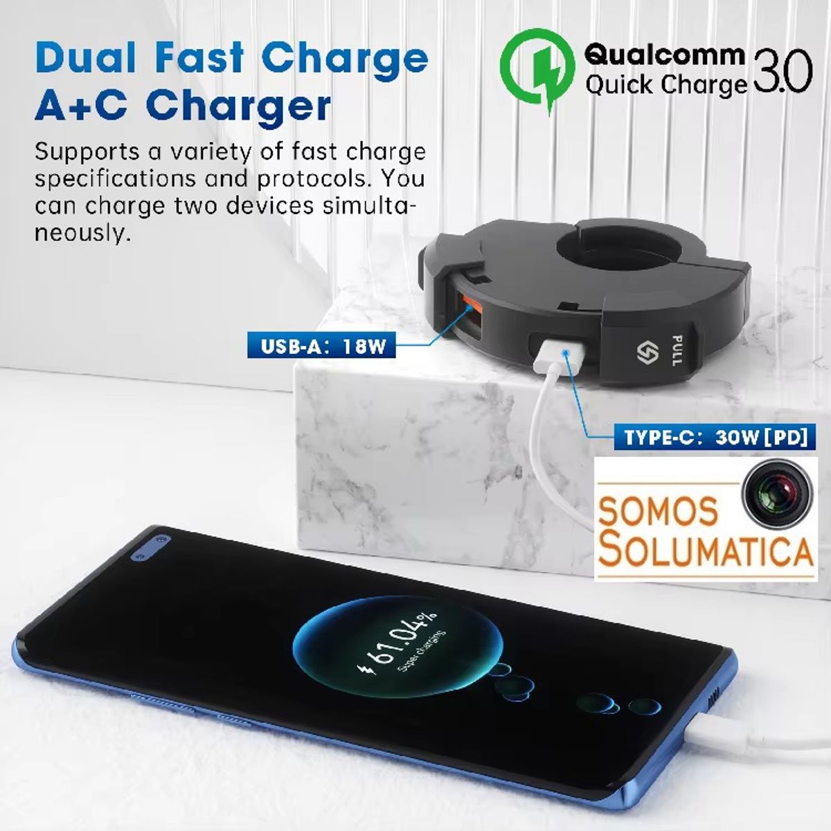 OEM - Cargador Para Moto tipo C y USB - 48W PD - Acoplable De Timon