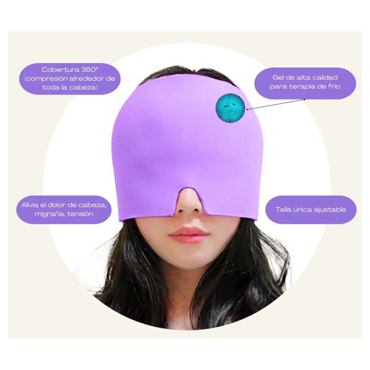 GENERICO - Gorro De Gel Estirable De Alivio De Migraña - Lila