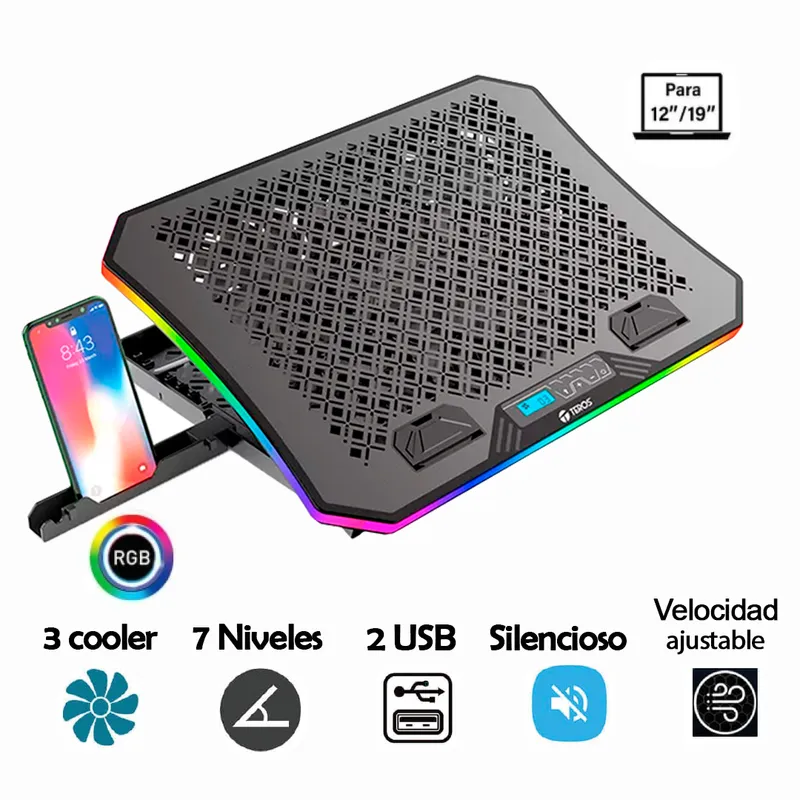 TEROS - Cooler Teros Te-7130n Rgb Con 7 Niveles Hasta 19 Pulgadas