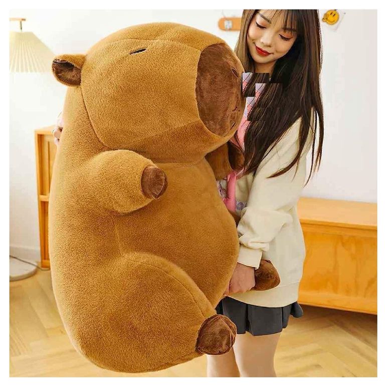 Peluche Capybara XXL 90 Cm - Morbido, Lavabile, 3 In 1: Peluche, Cuscino E Decorazione, Colore Marrone