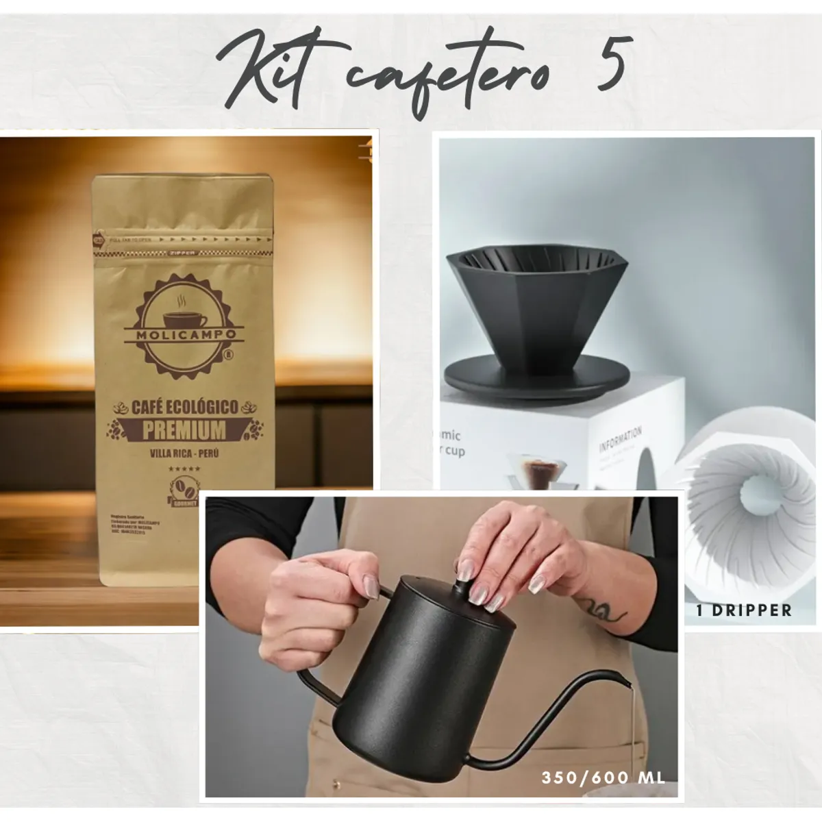 GENERICO - Kit cafetero Dripper + tetera cuello de ganso + café 250 g
