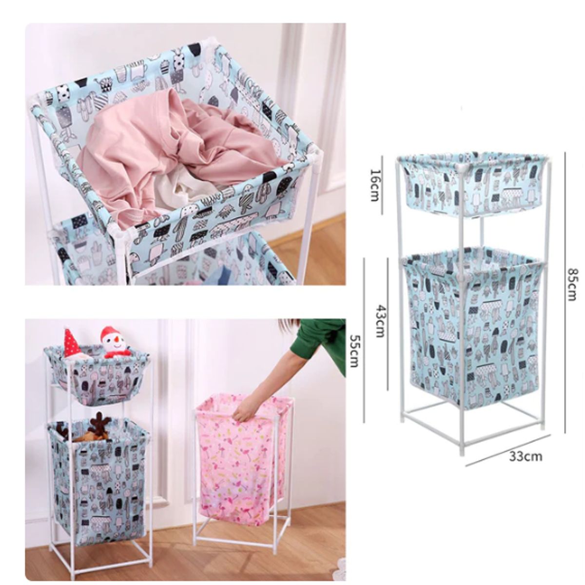 GENERICO - Cesta DOBLE  de Ropa juguete accesorios-Organizador de ropa
