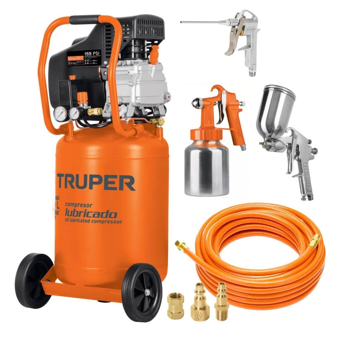TRUPER - Kit Compresor de aire 50L manguera pistola para pintar sopletear