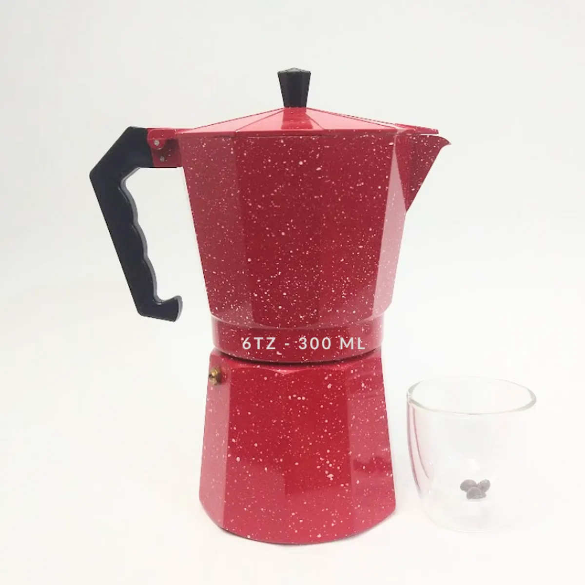 GENERICO - Cafetera italiana roja bañada en granito 6 tz