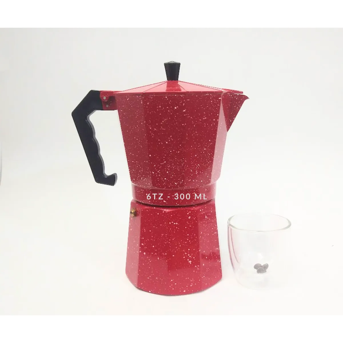 GENERICO - Cafetera italiana roja bañada en granito 6 tz