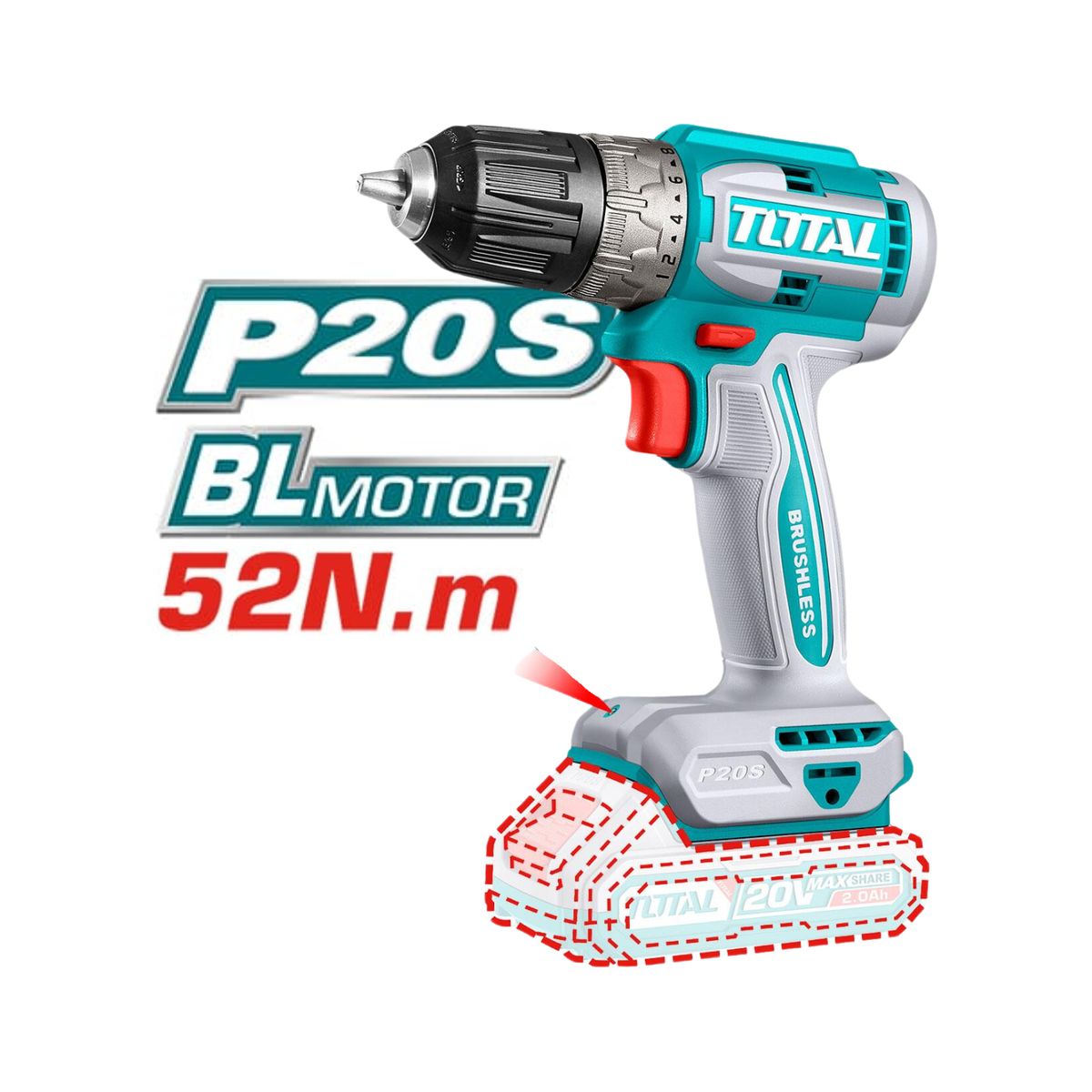TOTAL TOOLS - Taladro 52nm + llave de impacto 400nm Total