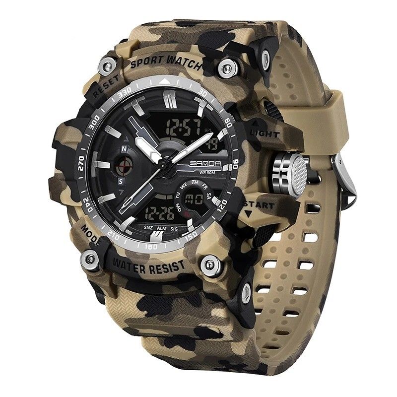 SANDA - Reloj Deportivo SANDA 3355 Camuflaje Army Análogo-Digital