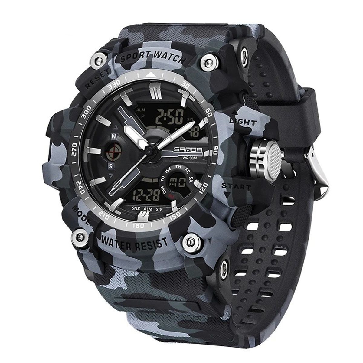 SANDA - Reloj Deportivo SANDA 3355 Camuflaje Navy Análogo-Digital