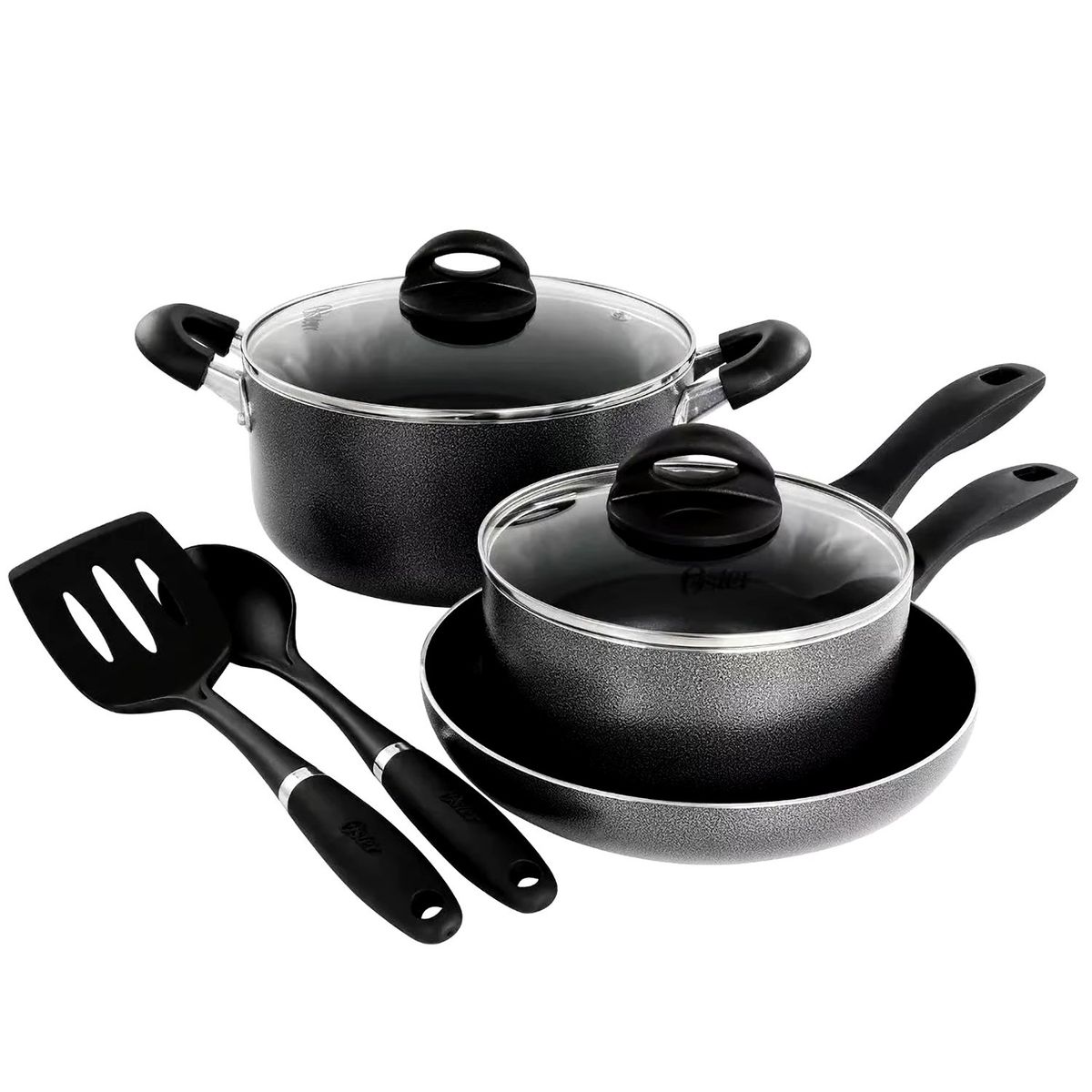 OSTER - Juego de Ollas aluminio antiadherente 7 piezas Clairborne Oster gris