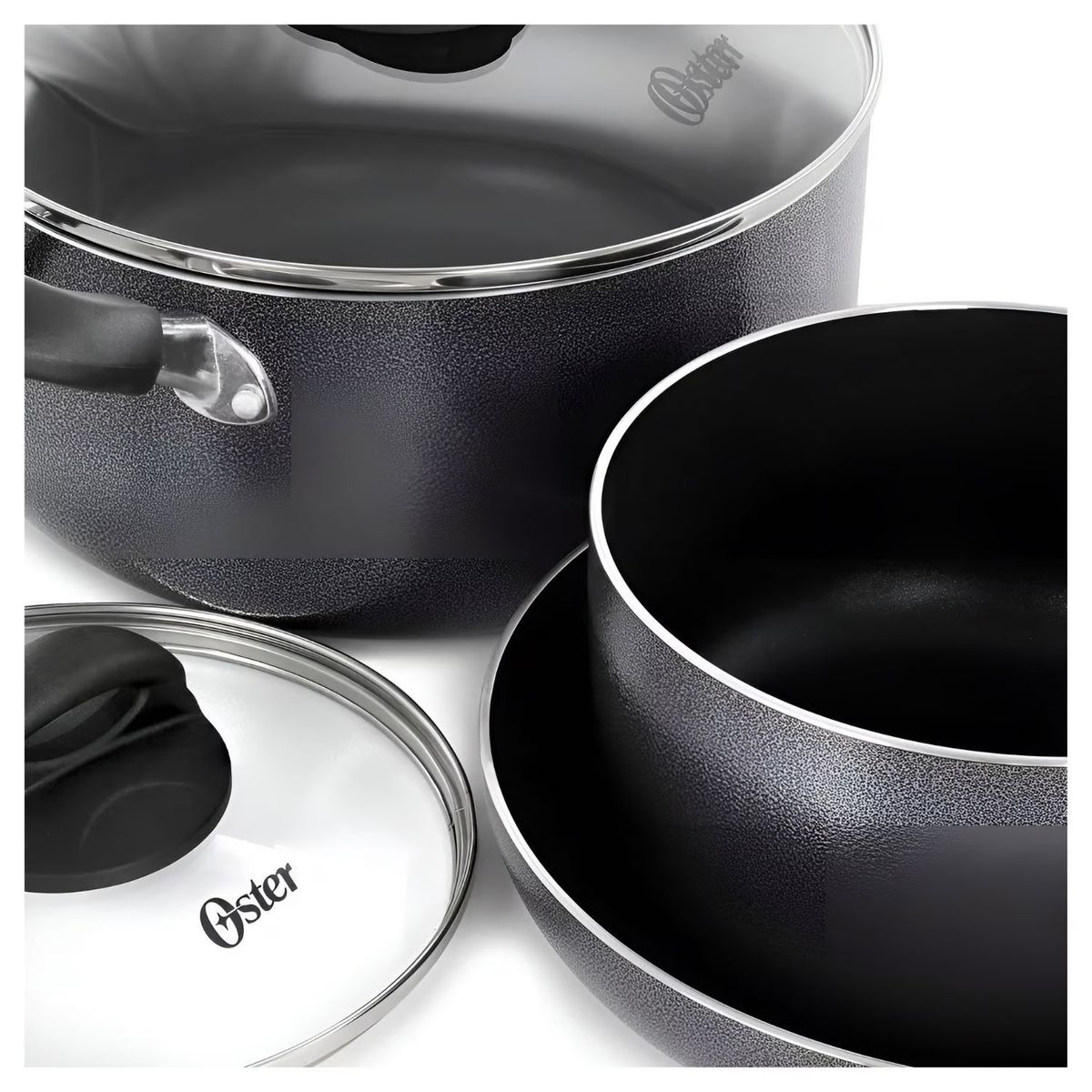 OSTER - Juego de Ollas aluminio antiadherente 7 piezas Clairborne Oster gris