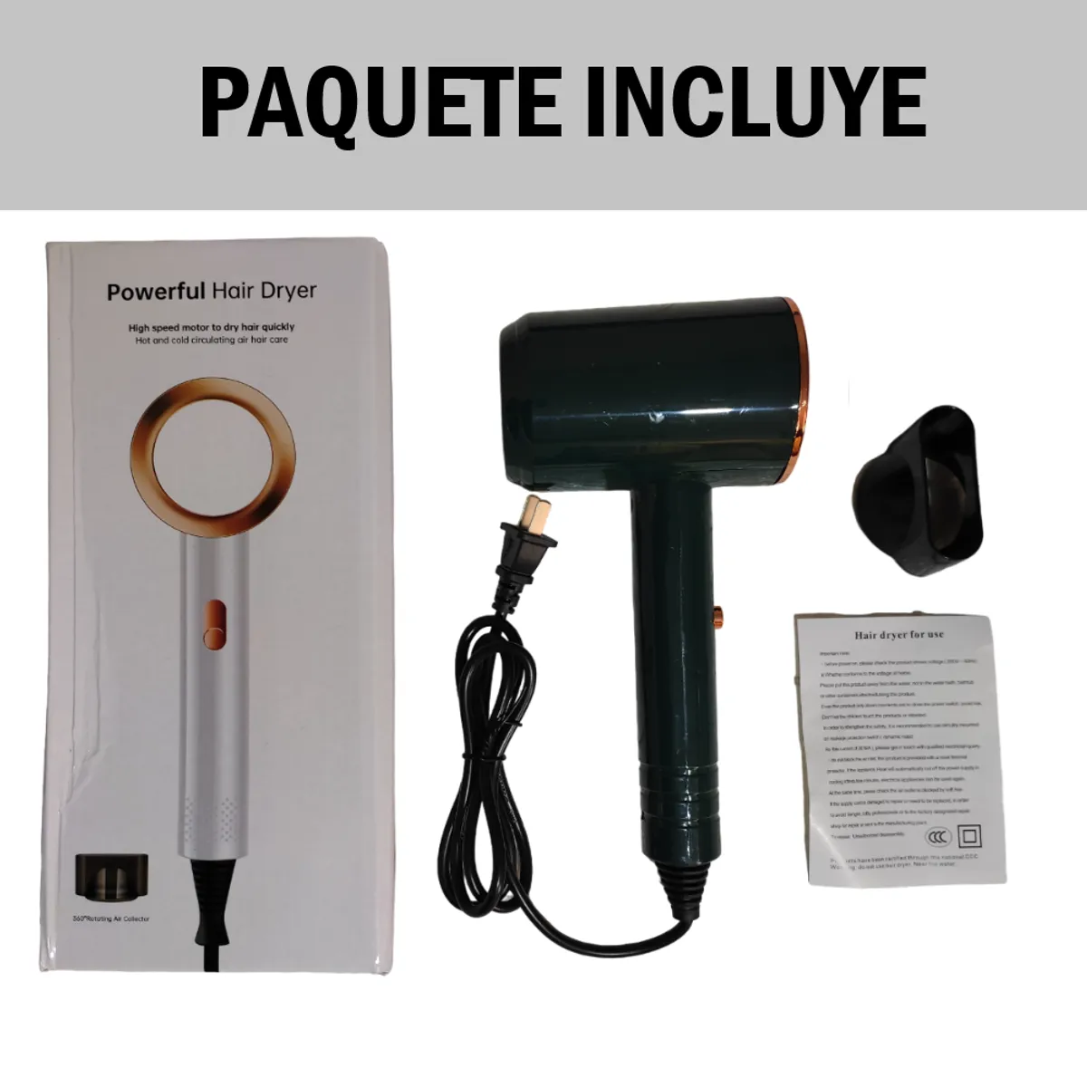 GENERICO - Secadora Potente Cabello 220V - Negro