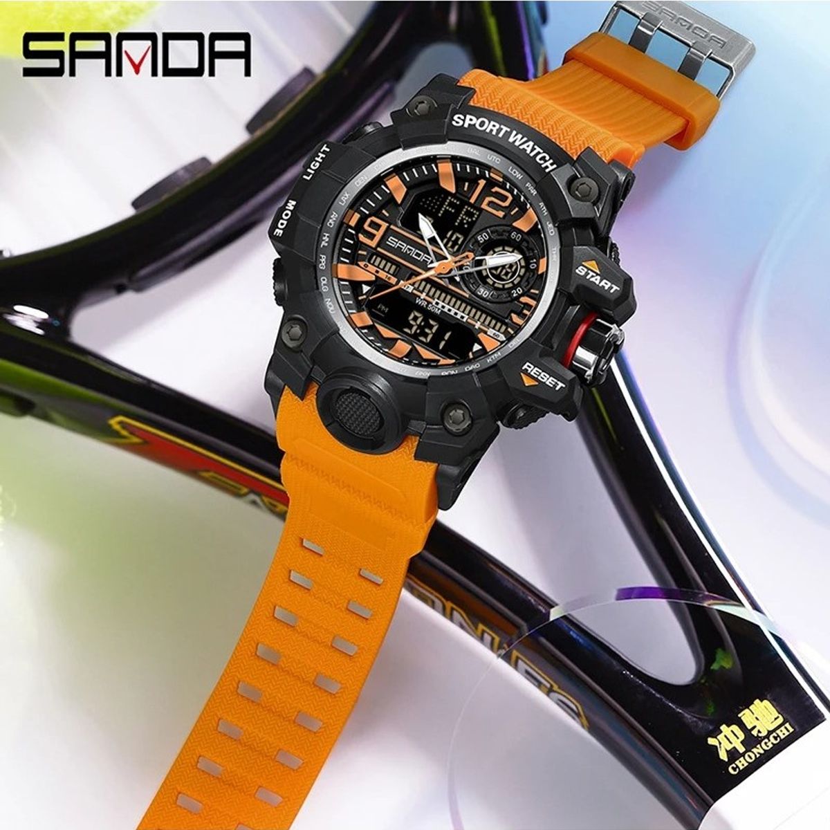 SANDA - Reloj Deportivo SANDA 3133 Resina Análogo-Digital Naranja