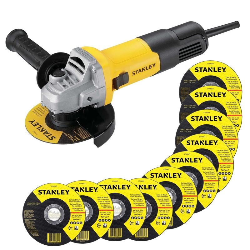 STANLEY - Amoladora Angular 4-1/2" 900W + discos de corte 10 unidades Stanley