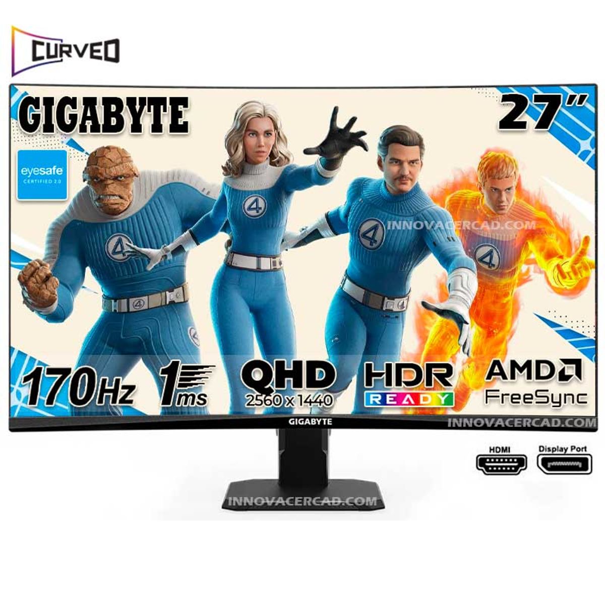 GIGABYTE - Monitor Gigabyte GS27QC Curvo 27 2K 2560 x 1440 1ms 170hz OC, HDR