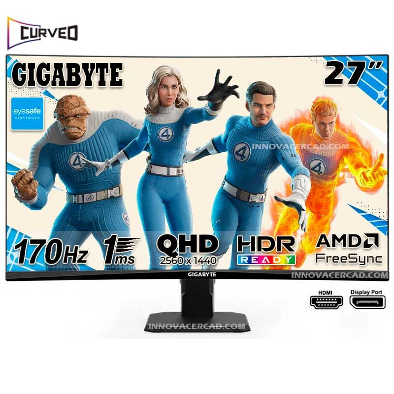 GIGABYTE - Monitor Gigabyte GS27QC Curvo 27 2K 2560 x 1440 1ms 170hz OC, HDR