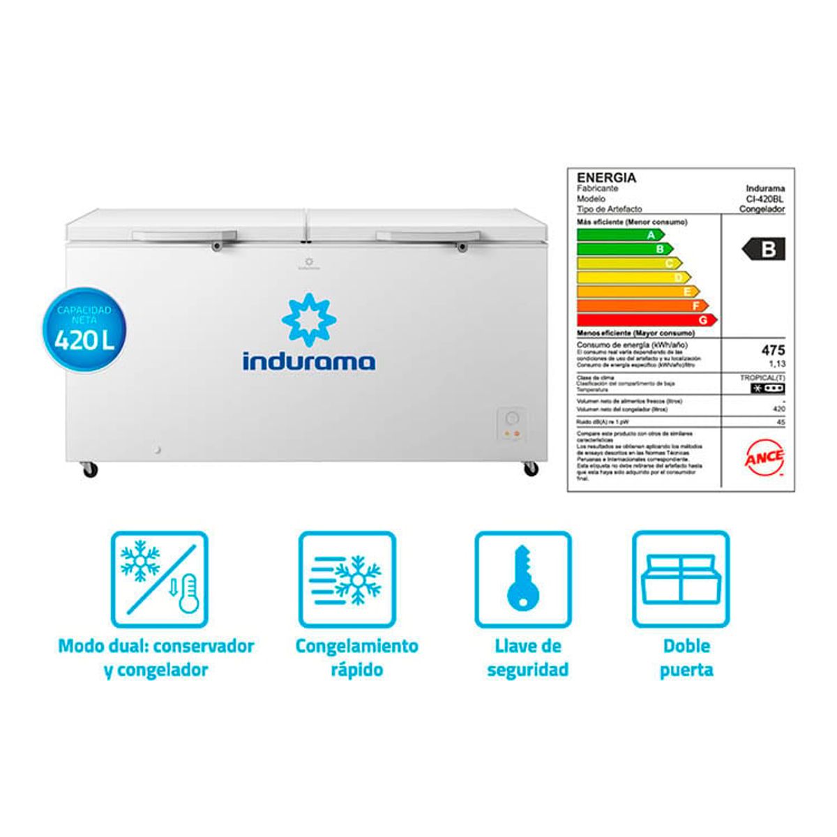 INDURAMA - CONGELADORA 420 LT CI-420BL BLANCO