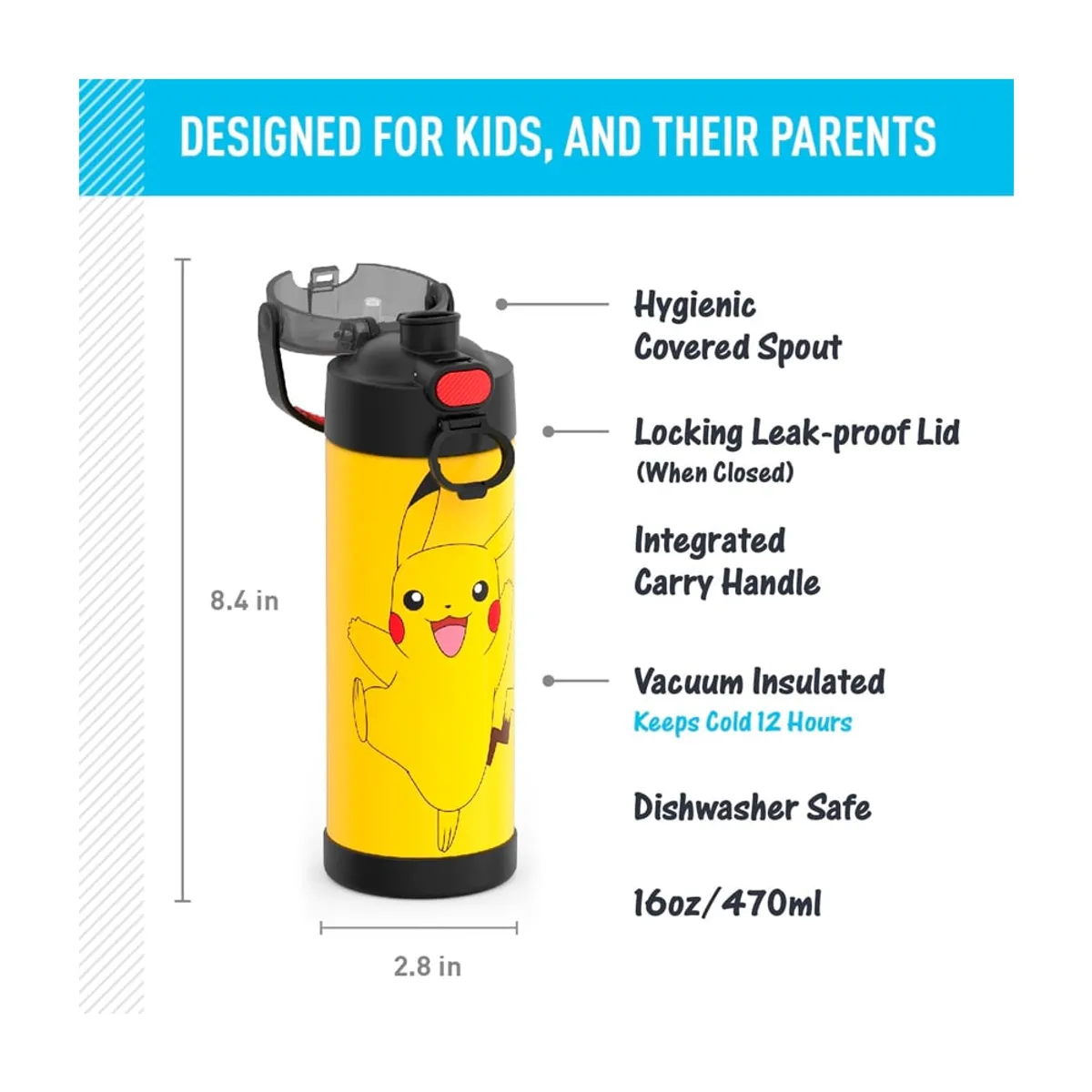 THERMOS - Thermos Funtainer Pokemon 16 Onzas Exclusivo Pikachu