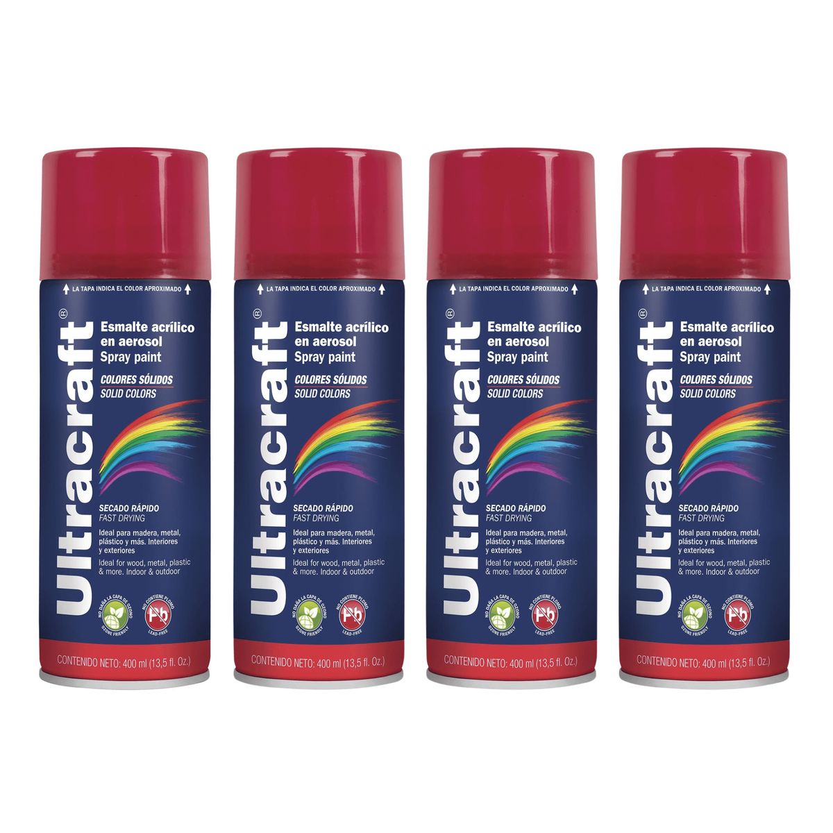 GENERICO - Pintura spray color Rojo Fuego x4 unidades Ultracraft