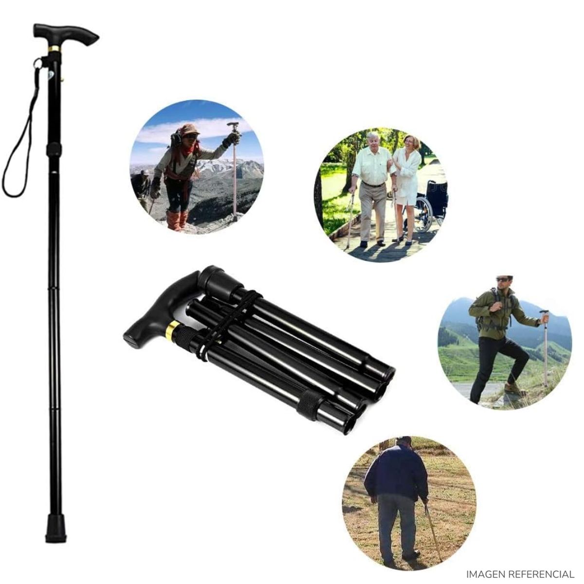 INSPIRA MARKET - Bastón plegable para hombres y mujeres con agarre ergonómico en T