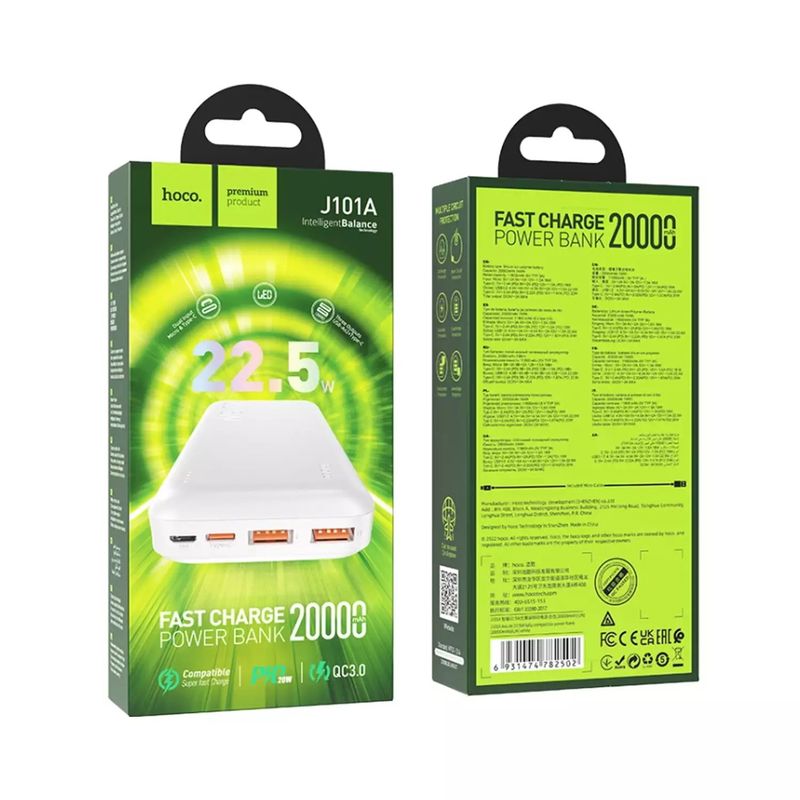 HOCO - Power Bank 20000mAh Hoco J101A carga rapida 22.5 w