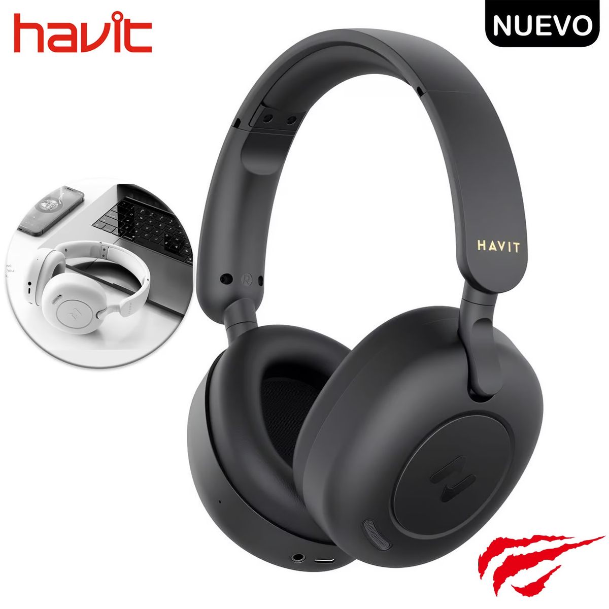 HAVIT - Audífono Inalámbrico Bluetooth Havit H655BT ANC 76H negro