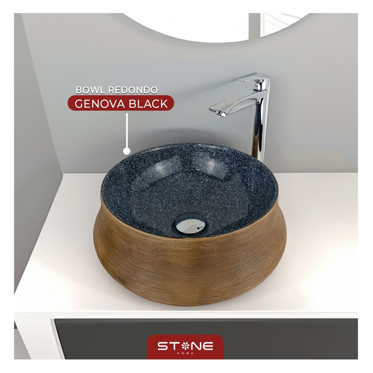STONE - BOWL REDONDO MINIMALISTA GENOVA BLACK STONE