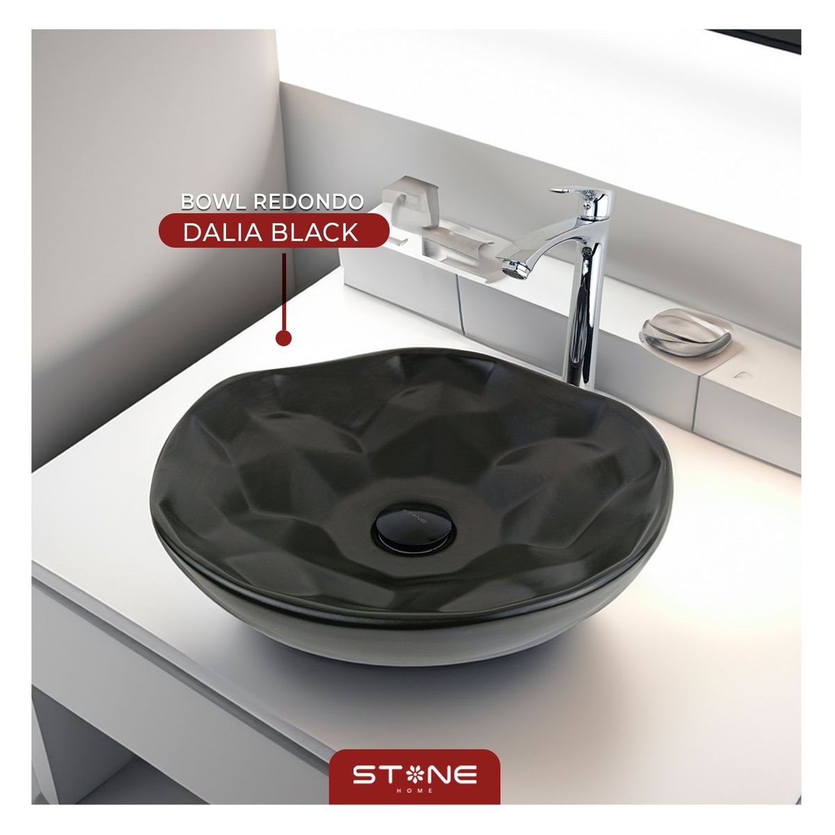 STONE - BOWL REDONDO MINIMALISTA DALIA BLACK STONE