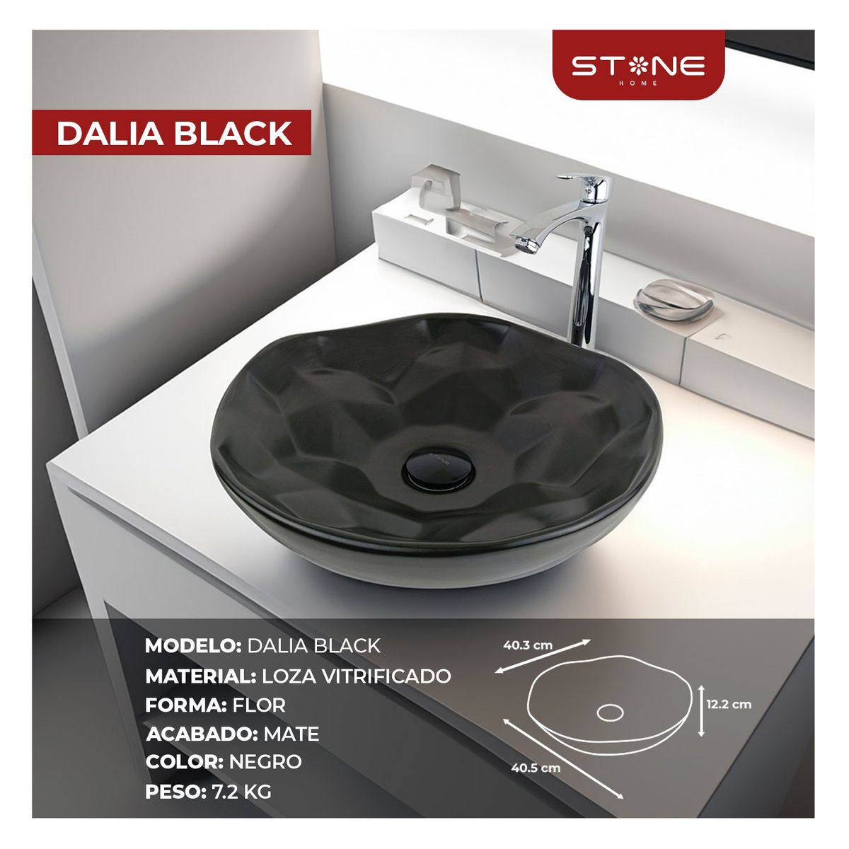 STONE - BOWL REDONDO MINIMALISTA DALIA BLACK STONE