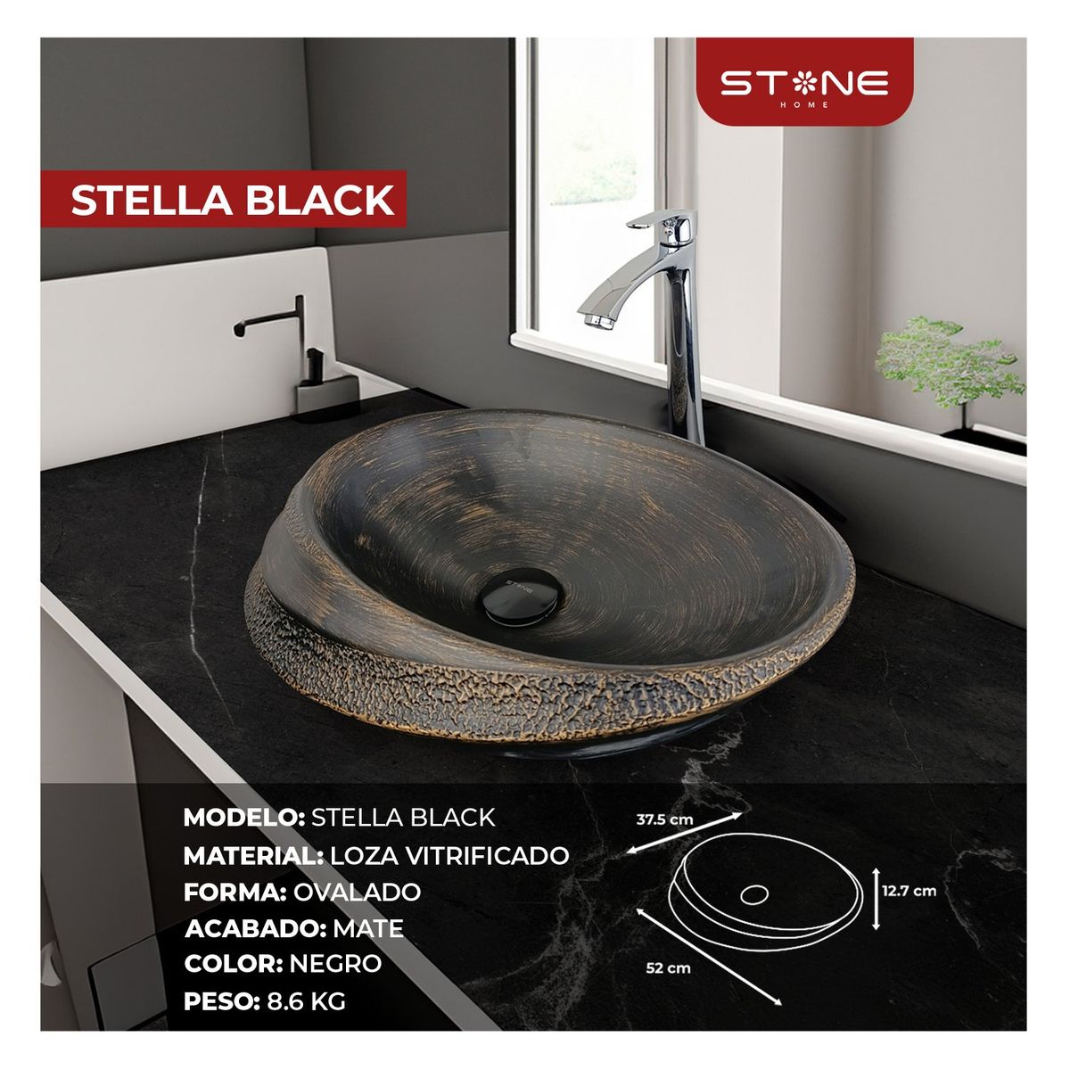 STONE - BOWL REDONDO MINIMALISTA STELLA BLACK STONE