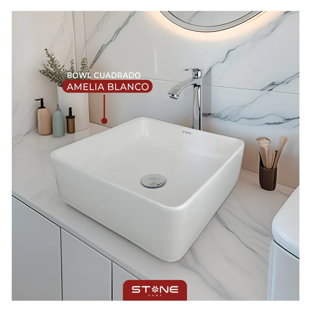 STONE - LAVAMANOS  MINIMALISTA  AMELIA  BLANCO STONE