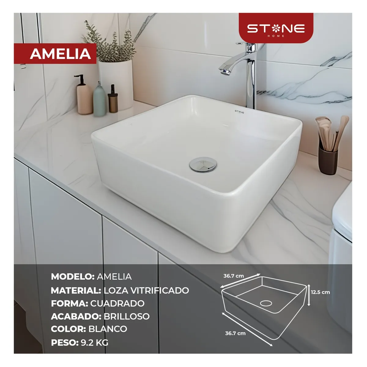STONE - LAVAMANOS  MINIMALISTA  AMELIA  BLANCO STONE