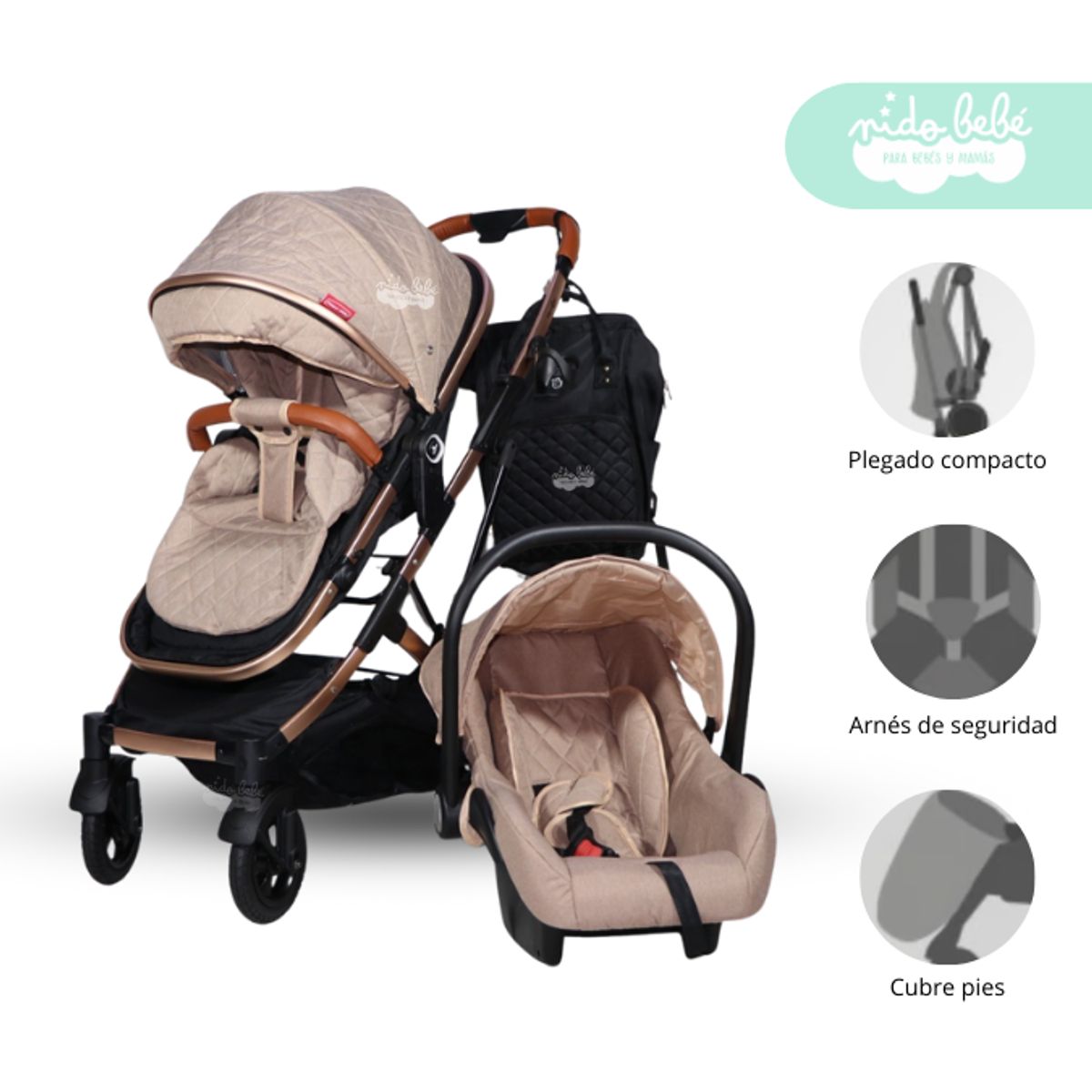 GENERICO - Coche Moises de bebe con porta bebe Mimi Beige