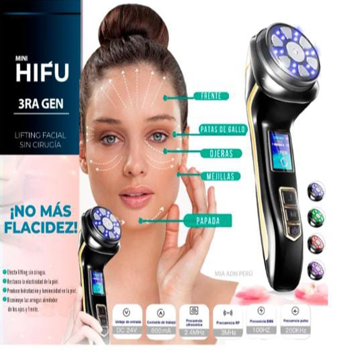 GENERICO - Mini Masajeador Facial Hifu Máquina de Terapia de Luz LED 2025