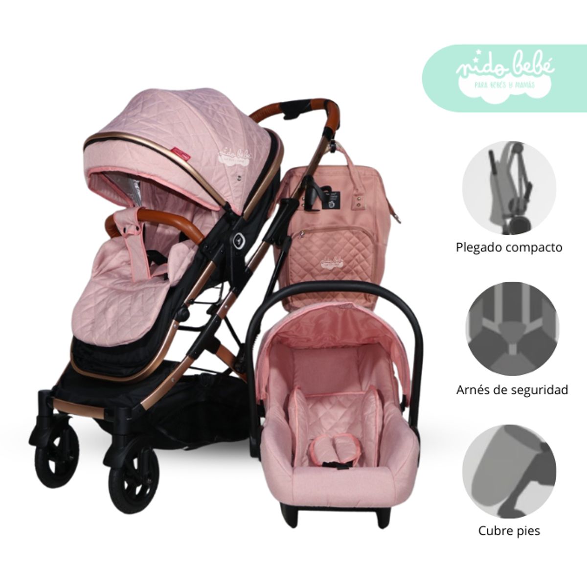 GENERICO - Coche Moises de bebe con porta bebe Prado Rosado