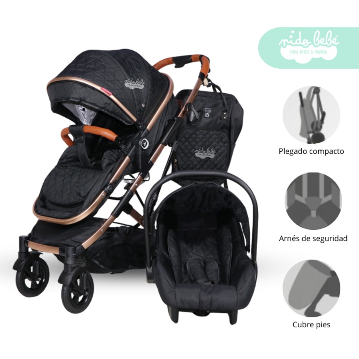 GENERICO - Coche Moises de bebe con porta bebe Prado Negro