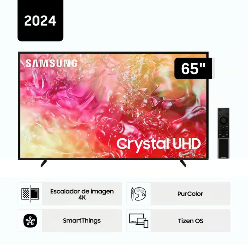SAMSUNG - Televisor Samsung LED 65'' Crystal UHD 4K 65DU7000 Tizen OS Smart TV - Nuevo 2024