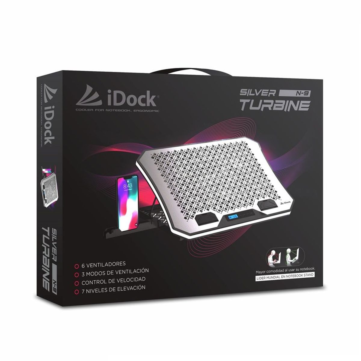 IDOCK - Cooler de 6 ventiladores Silver N-9 Turbine