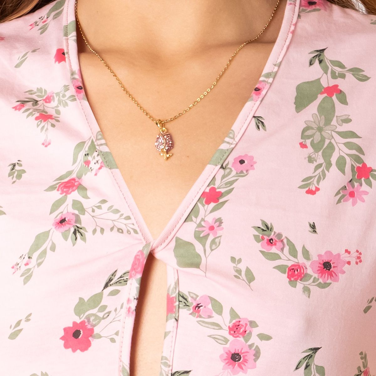 GENERICO - Collar con Dije Aretes en Forma de Cereza Brillante Dorado Mujer