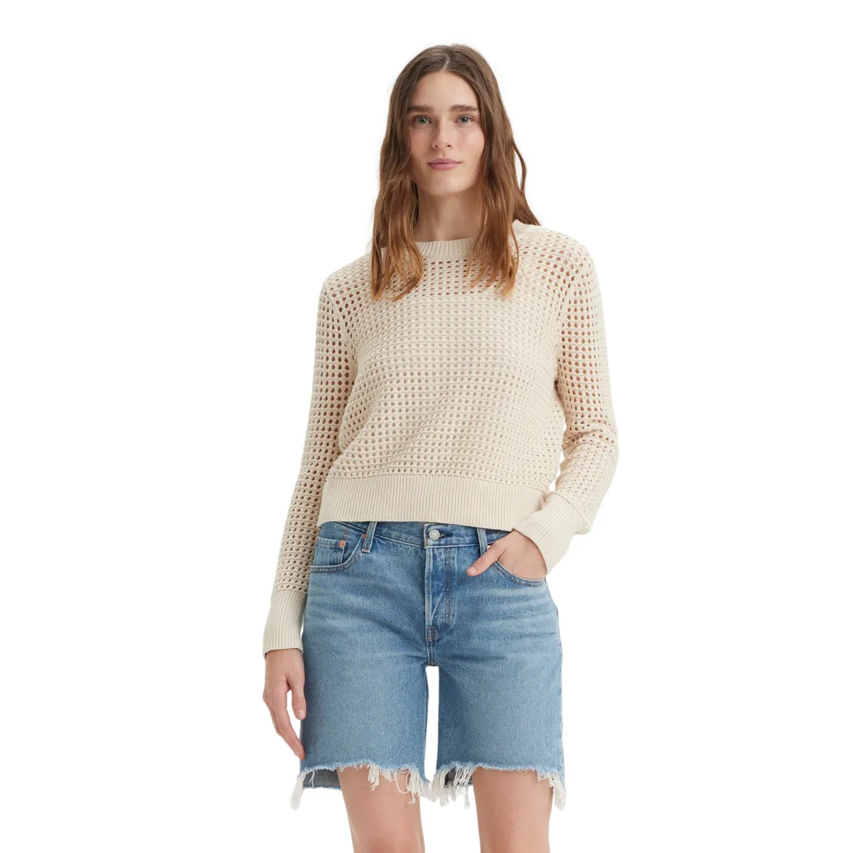LEVIS - Chaleco Mujer Crochet Manga Larga Blanco Levis