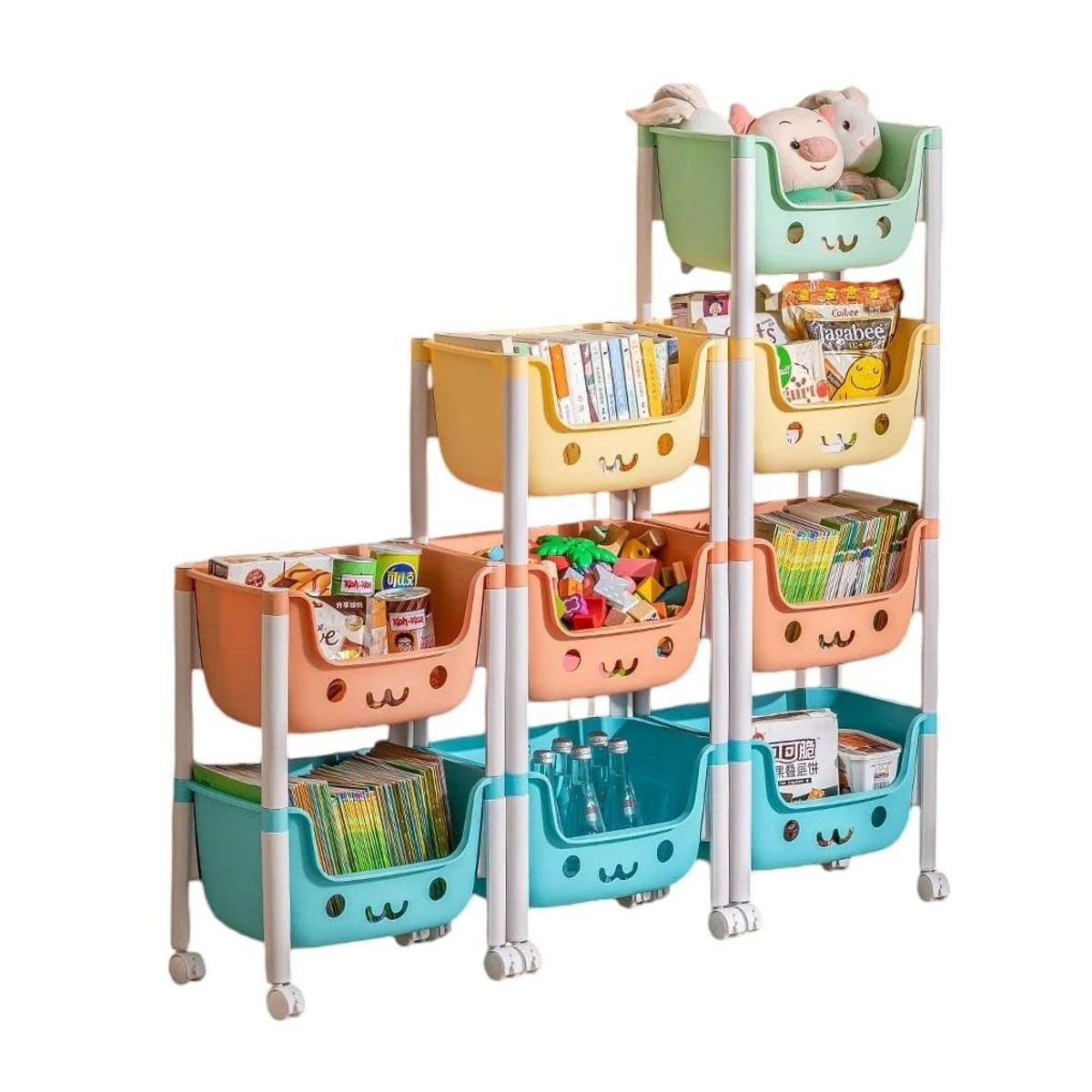 GENERICO - Juguetero de 4 Niveles caritas Carrito organizador de juguetes