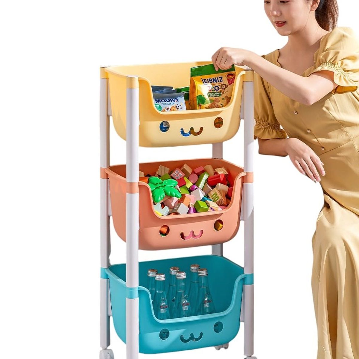 GENERICO - Juguetero de 4 Niveles caritas Carrito organizador de juguetes