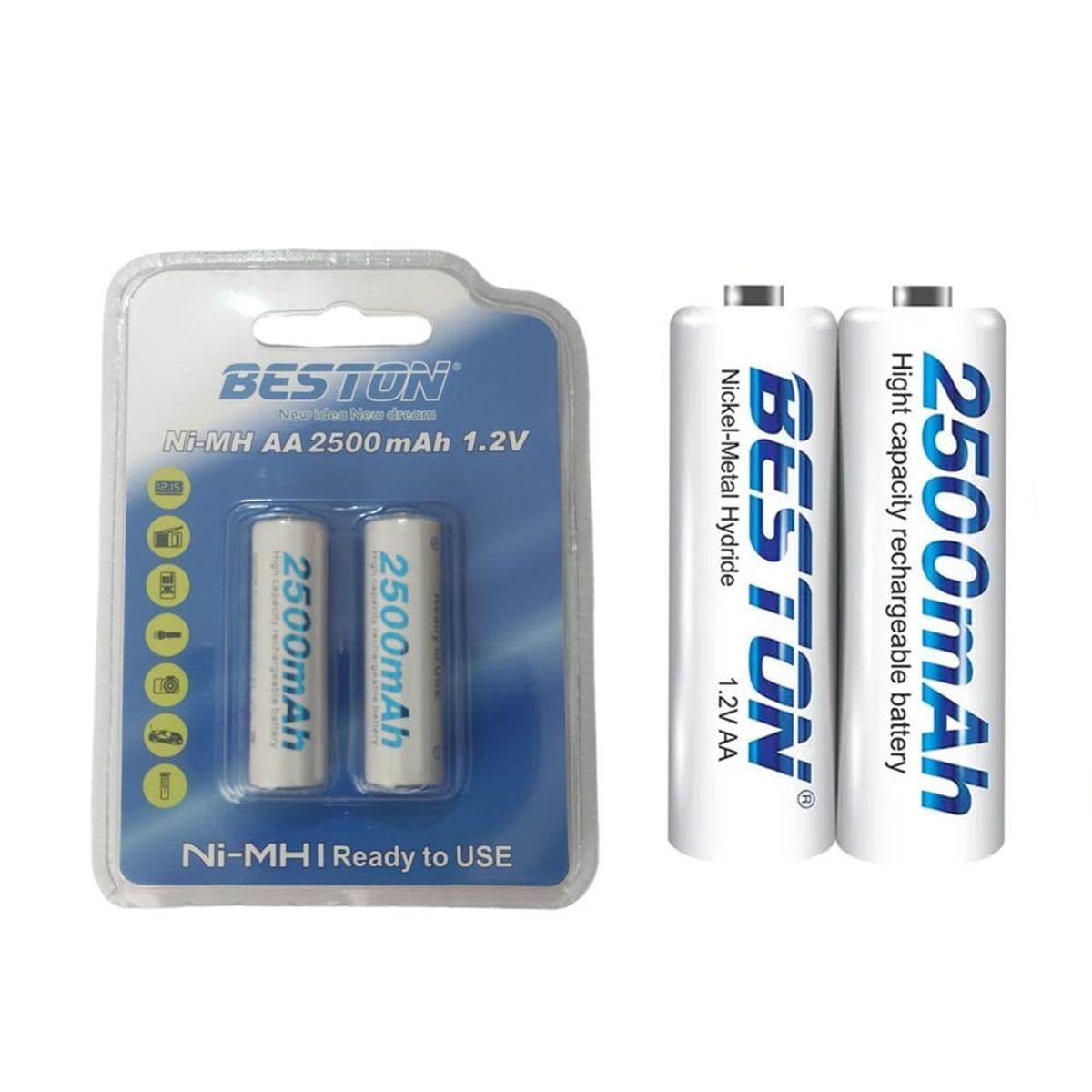BESTON - Blister 2 Baterias de NiMH recargable AA pilas 1.2V 2500mAh BESTON
