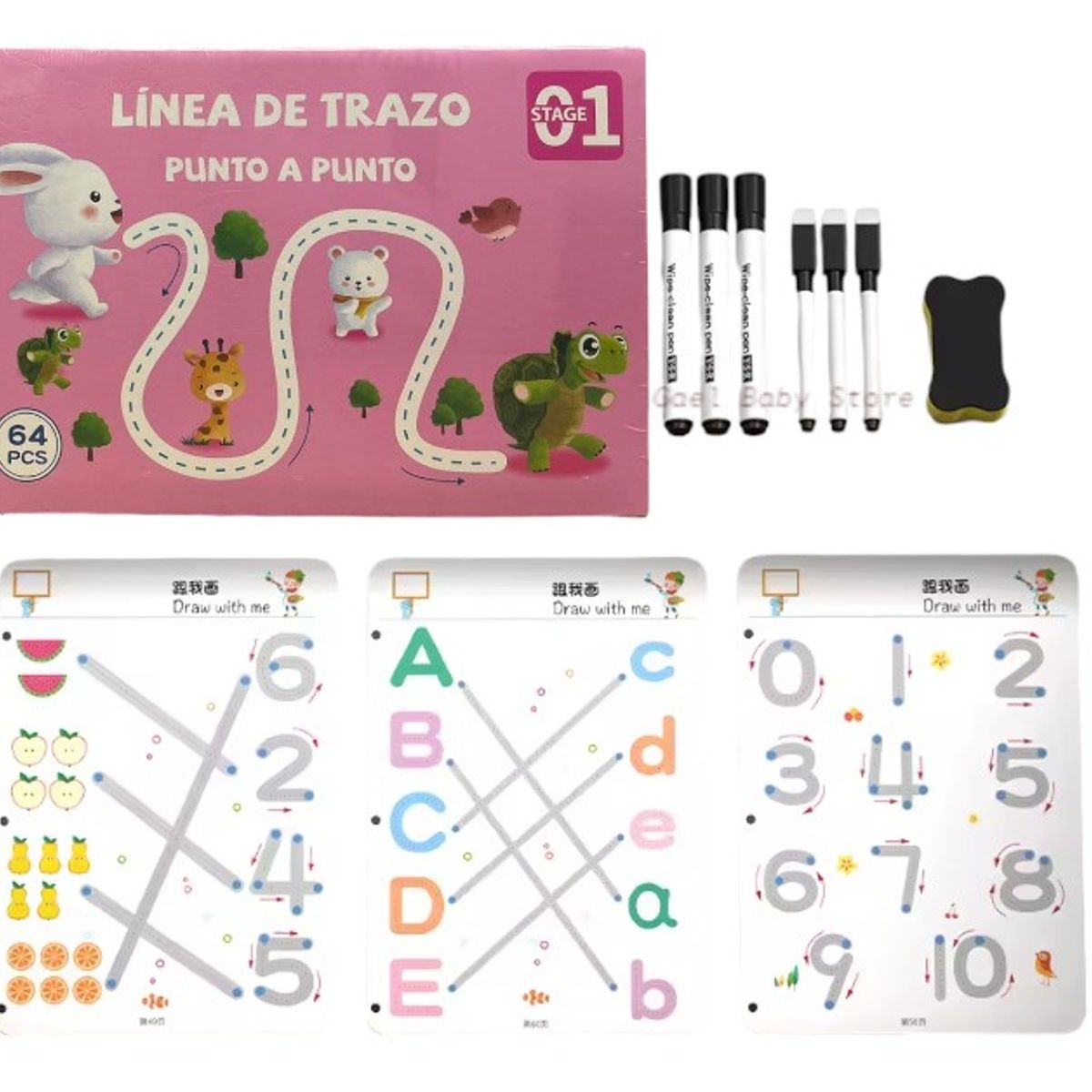 GENERICO - LIBRO DE TRAZOS PARA NIÑOS COLOR ROSADO