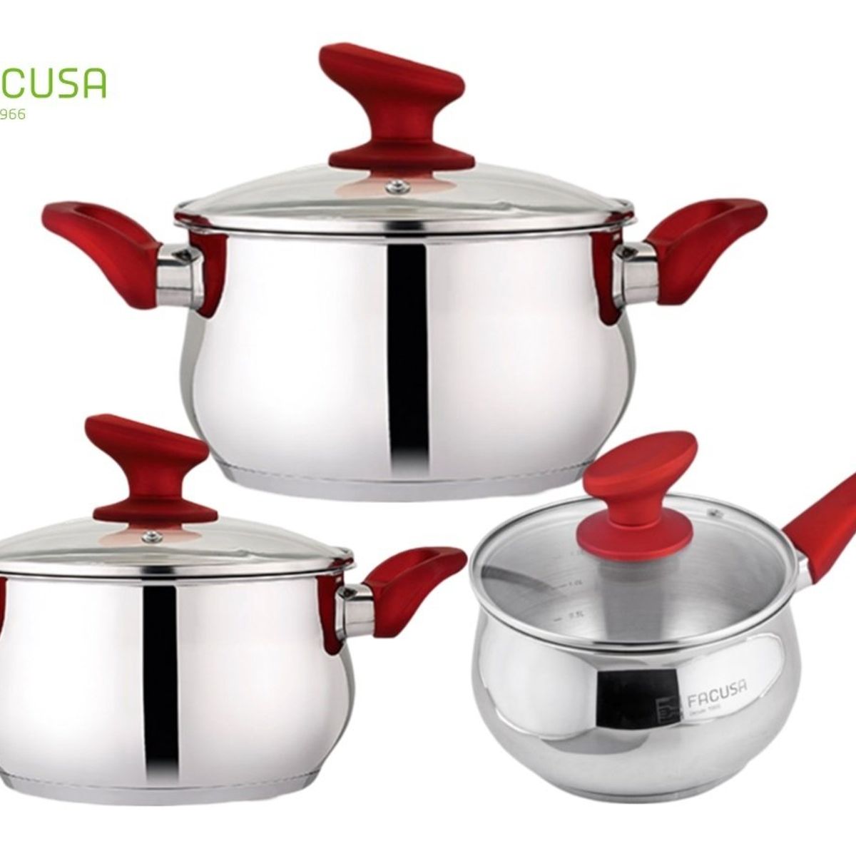 FACUSA - Juego de Ollas 6 piezas Acero Inoxidable Rojo - Facusa