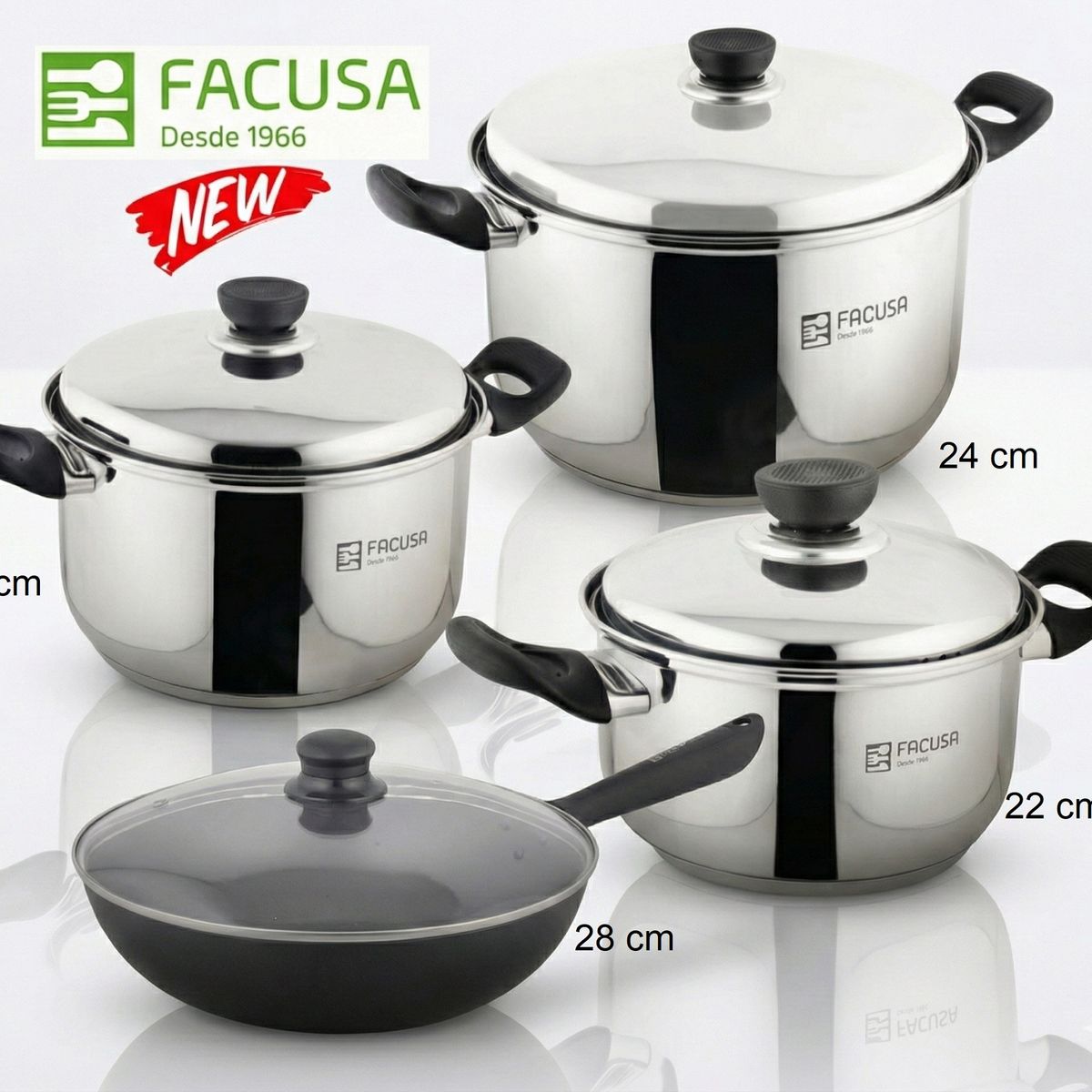 FACUSA - Juego de Ollas 6 piezas Acero Inoxidable con Sartén Grande Facusa