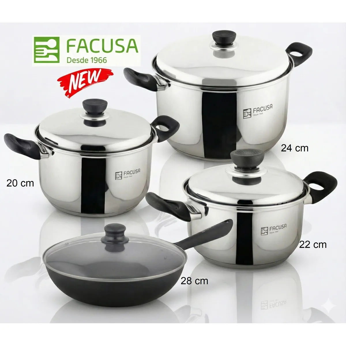 FACUSA - Juego de Ollas 6 piezas Acero Inoxidable con Sartén Grande Facusa